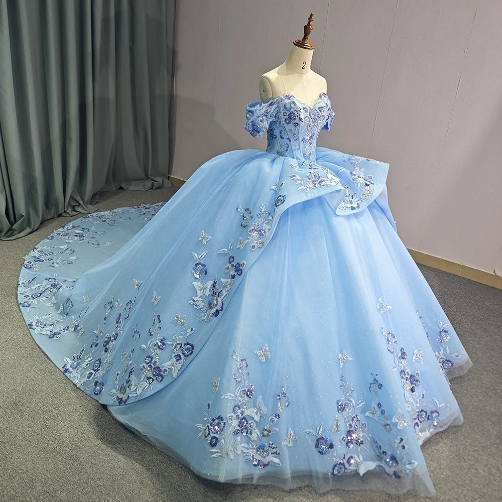 Красивые синие платья Jancember 6738 с открытыми плечами длинные Quinceanera