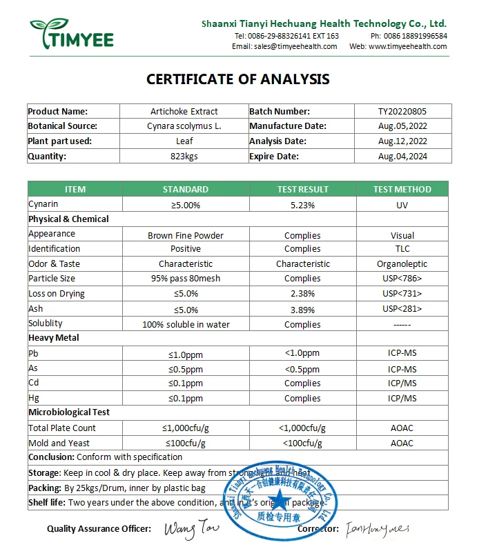 Natural Cynarin Artichoke Extract Powder 2.5% 5% Artichoke Extract Powder