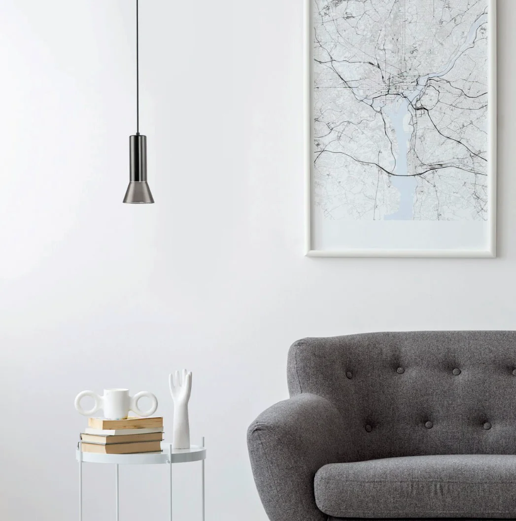 GU10 Tinted Black Glass Ceiling Pendant Light Living Room Bar Small Scale Restaurant Hanging Light