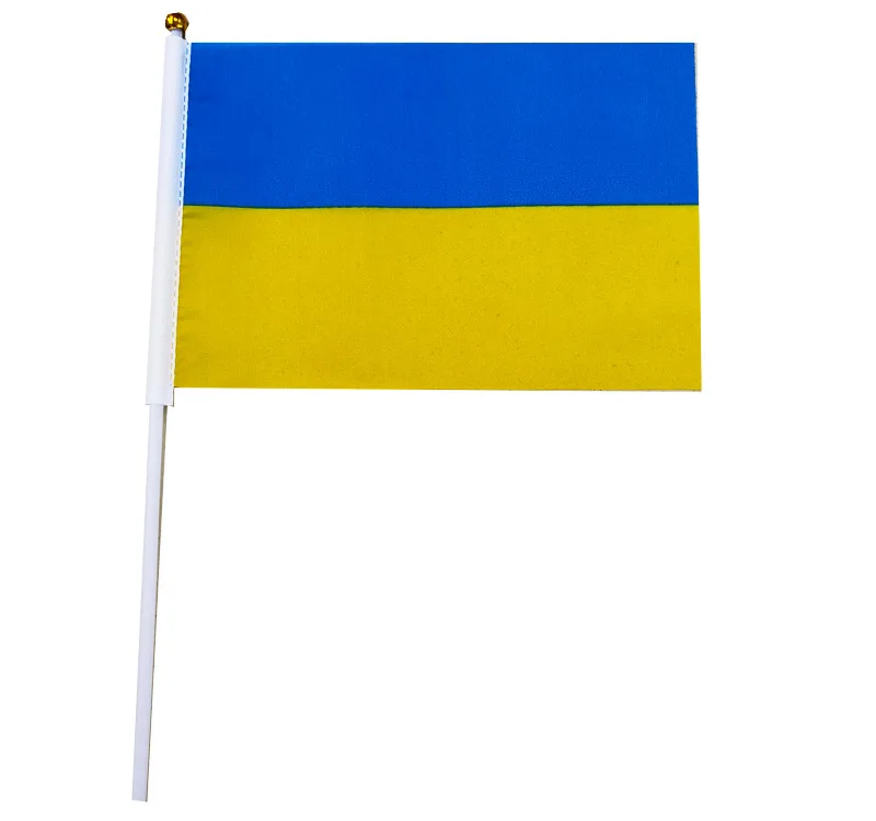 Wholesale 100% Polyester Hand Waving Flag Ukraine Flag With Plastic Flag Pole