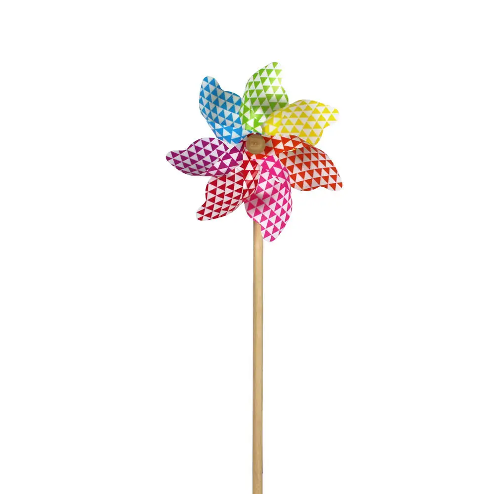 BAILING Garden Decor hand held Wooden Rainbow Windmill Kids Toy Dot And Stripe Windmills