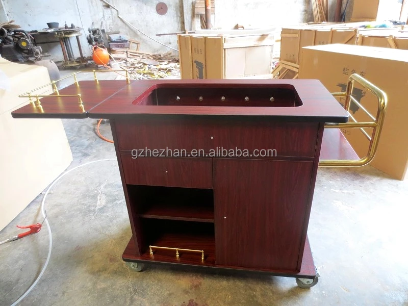 
Luxury Food service Flambe Trolley with double gas stoves and wheels 