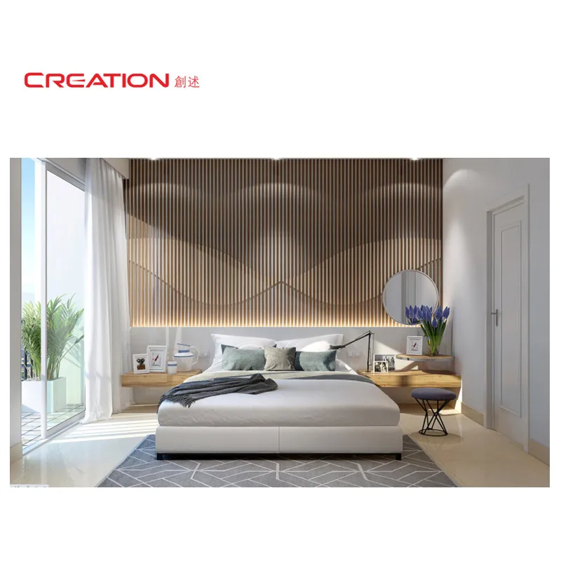 CREATION Light Luxury Project Natrual Wood Veneer King Size Hotel Bed Set For Hotel Project