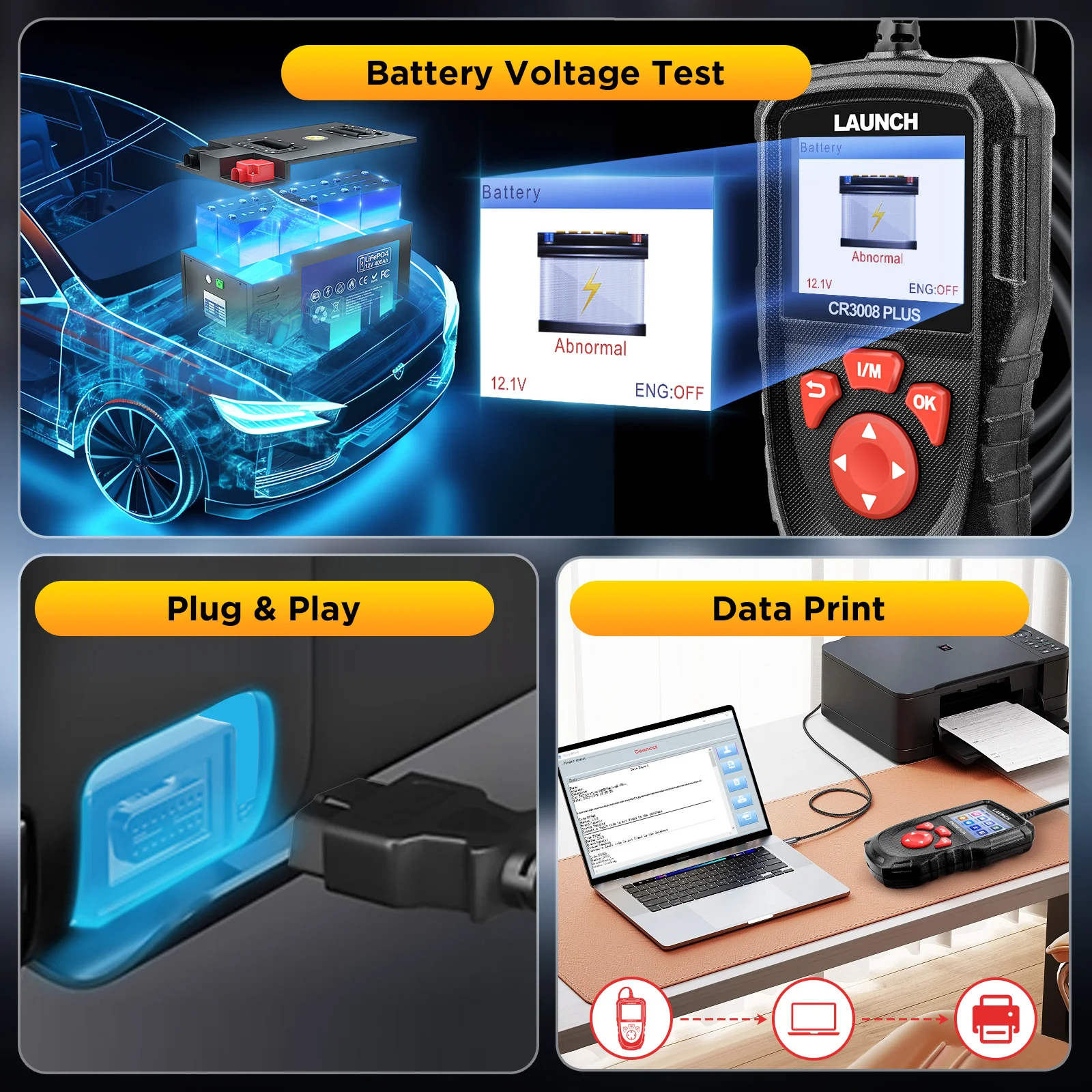 LAUNCH X431 CR3008 PLUS OBD2 Scanner Engine Code Reader OBD Car Diagnostics Tool Free Update ODB2 Automotive Scanner