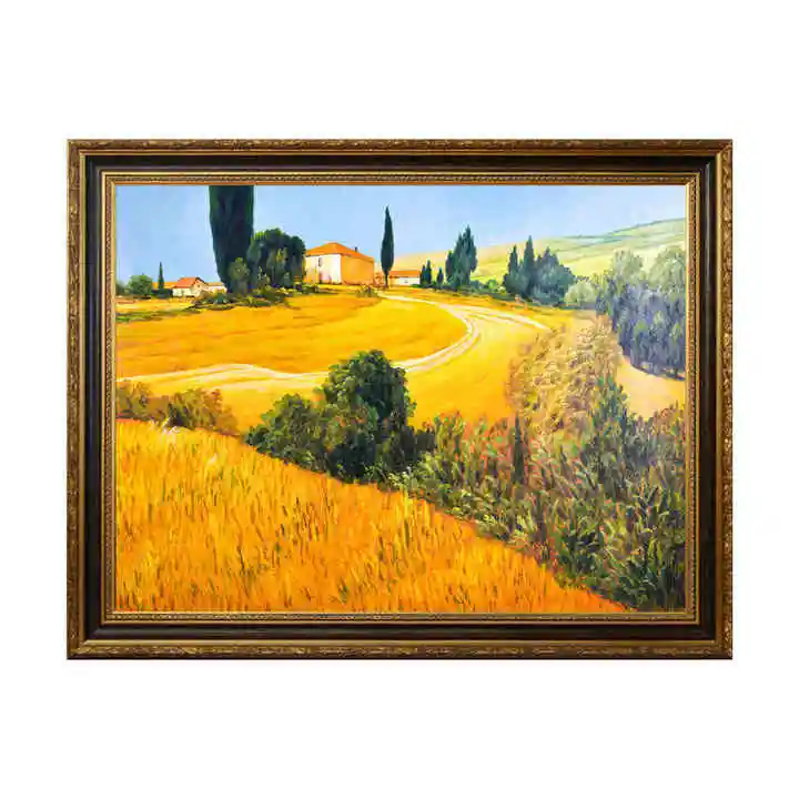 Handmade Mediterranean Rural Italian Bella Tuscany Villa Hand Painted Landscape Oil Painting