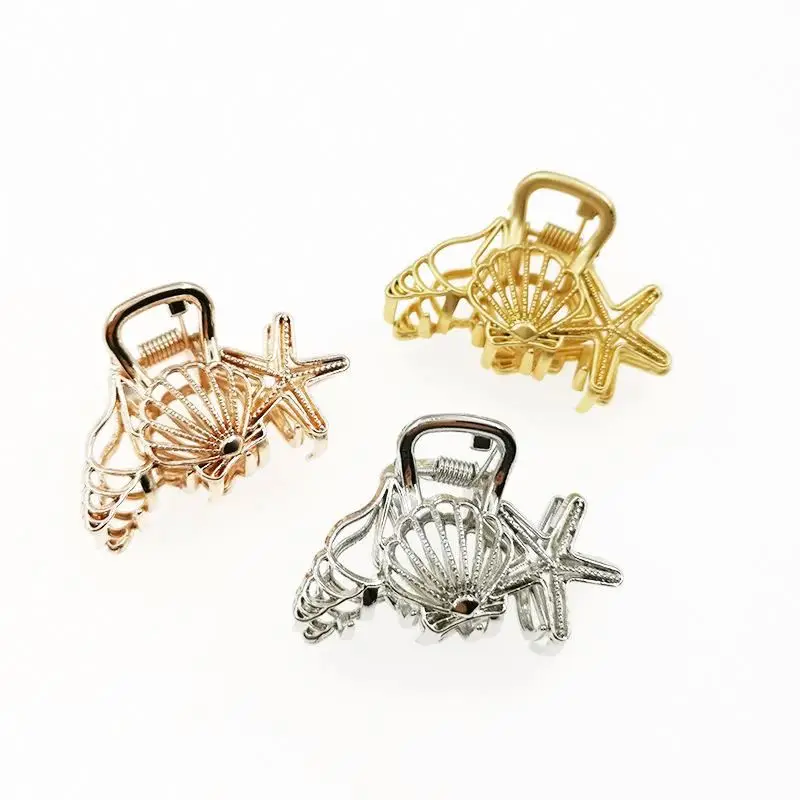 
5 cm Marine hair grab vintage metal hollowed-out starfish shell hair grab women hair accessories 