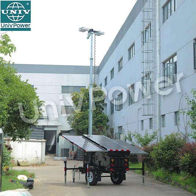 4*100W 6m manual type mobile trailer solar light tower