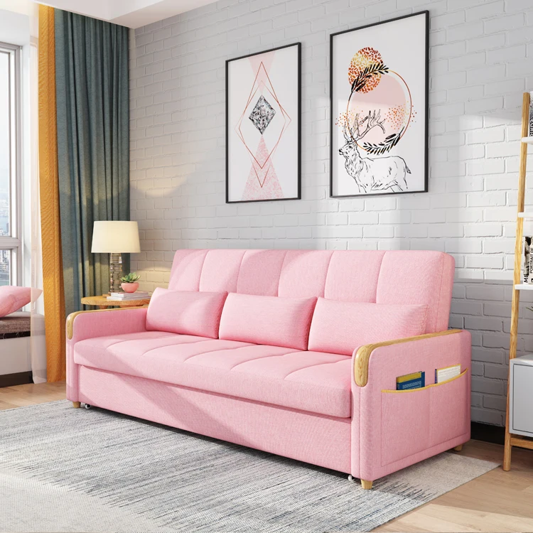 Nordic Wholesale Customized Fabric Sofa Cum Bed Leisure Couch Upholstered Sofa Bed With Ottoman