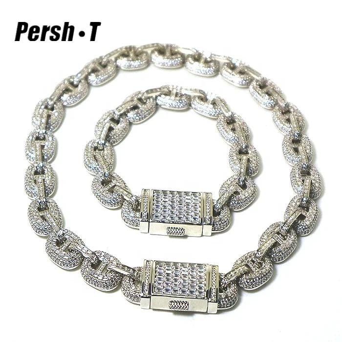 Wholesale 13mm Hip Hop Jewelry Iced Out Cubic Cz Zirconia Diamond Prong Cuban Link Chain