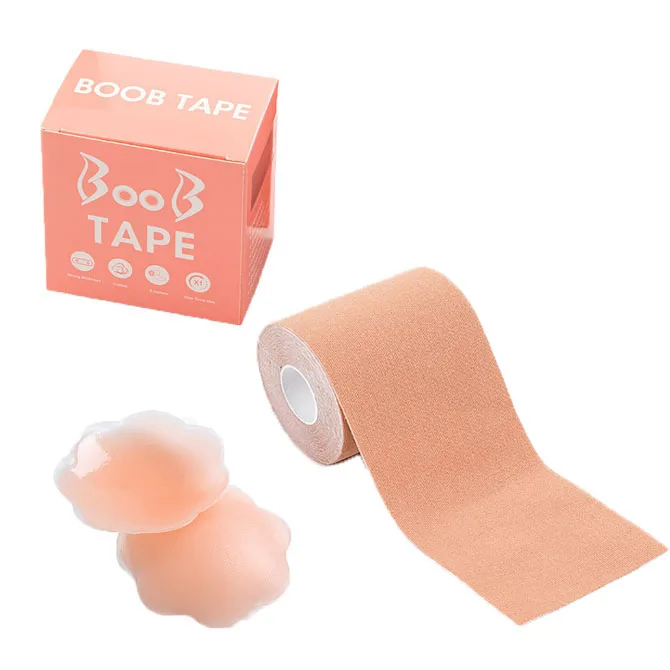 Fashion Strapless Backless High Quality Sports  Adhesive Invisible Roll 5cm Boob Tape boob tape plus silicone pads