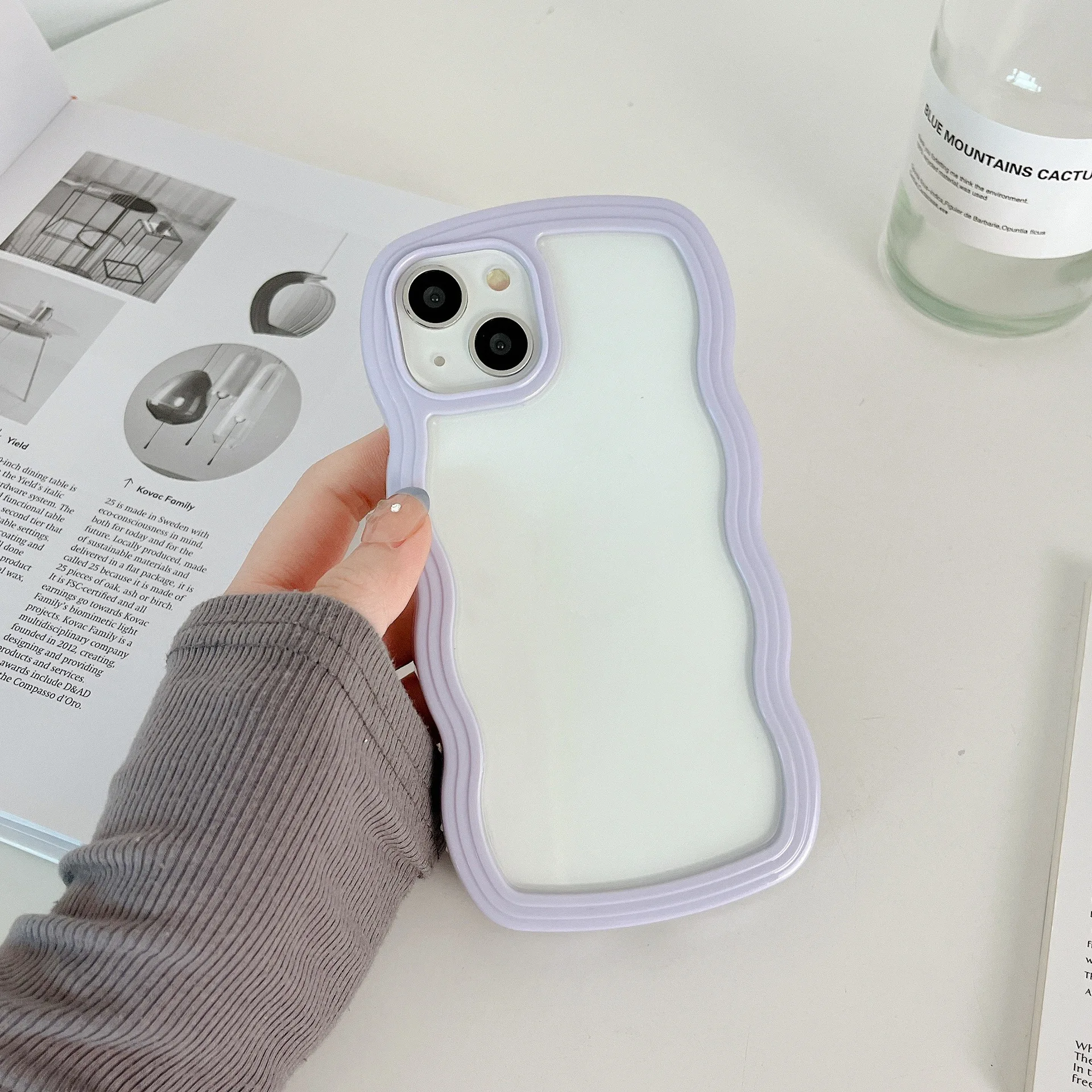 Ins style wave frame airbag anti drop transparent TPU phone case iphone 11 12 13 14 plus/pro/pro max