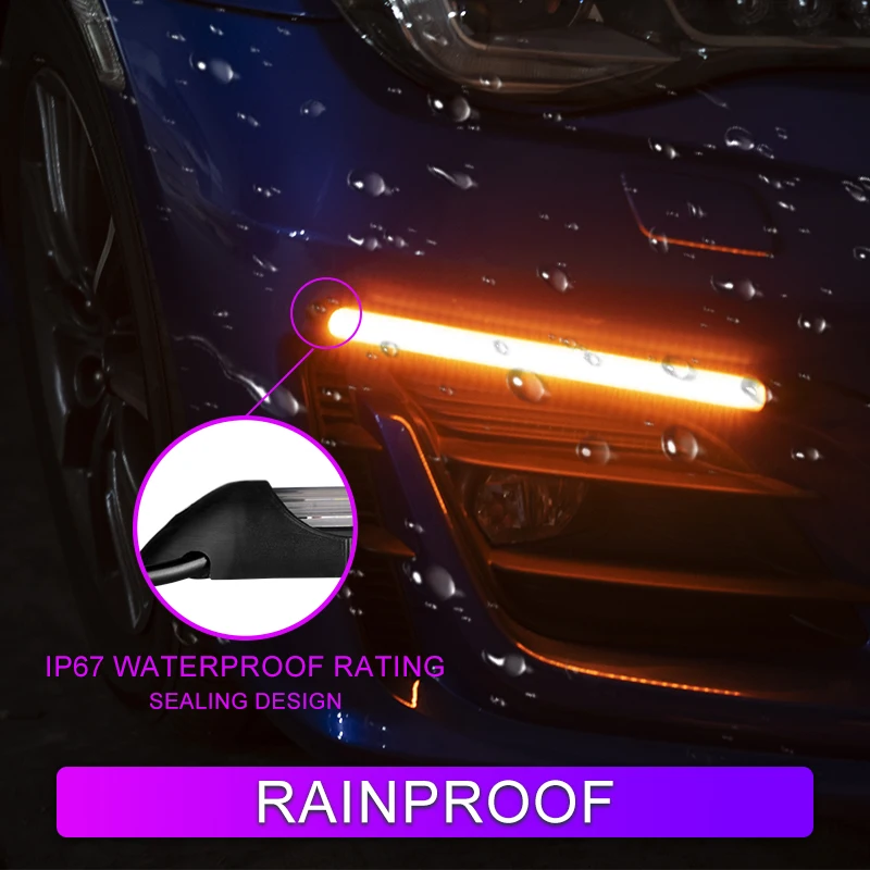 2PCS Car LED Daytime Running Lights Waterproof Car Headlights Flowing Turn Singal Yellow LED Driving Day Lights