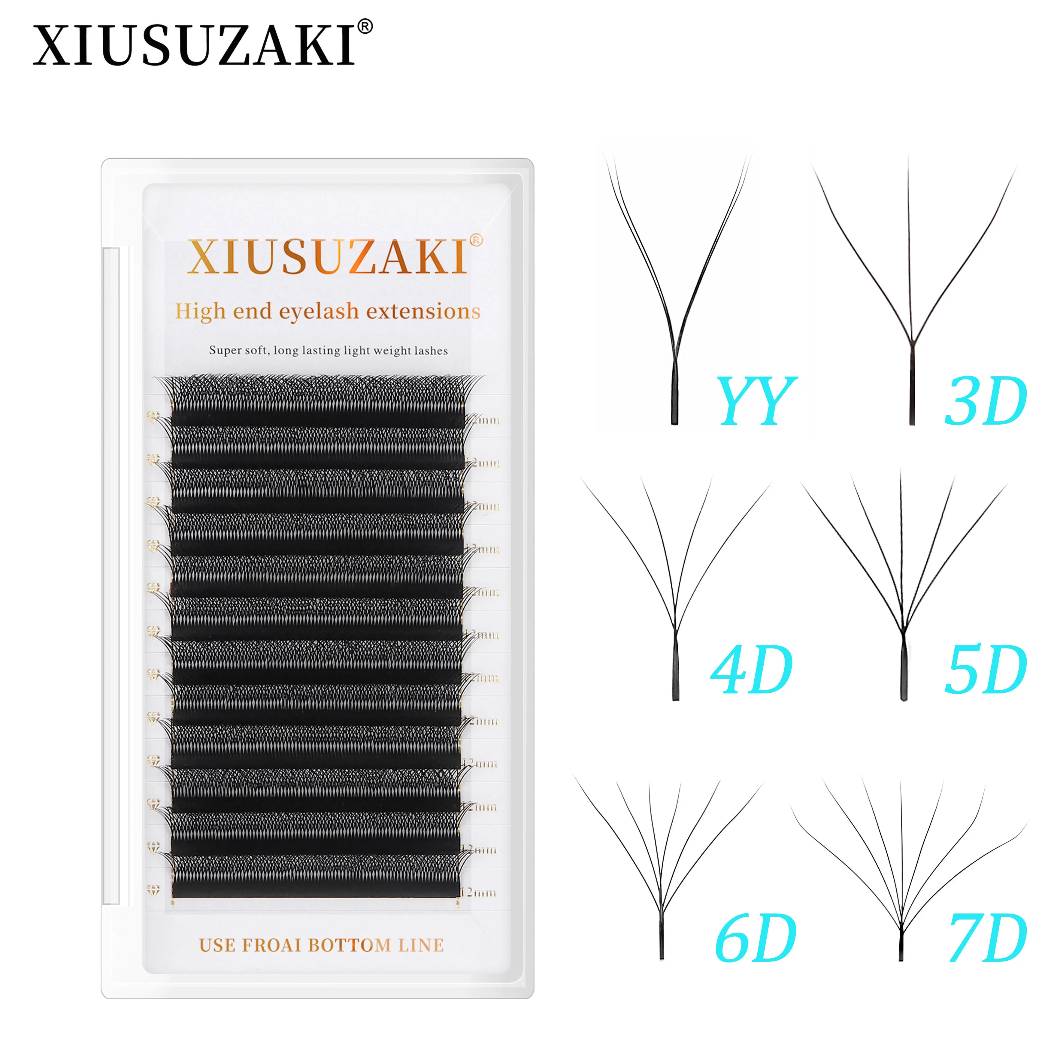 XIUSUZAKI Premade Fan Natural Individual Yy Lashes Trays 2D 3D 4D 5D 6D 7D 8D Y W Lashes Eyelashes Extensions