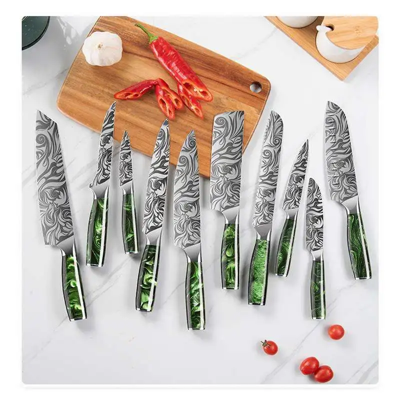 amazon hot selling 2024 custom damacu couteau de cuisine knives kitchen chef knife set with stainless steel block