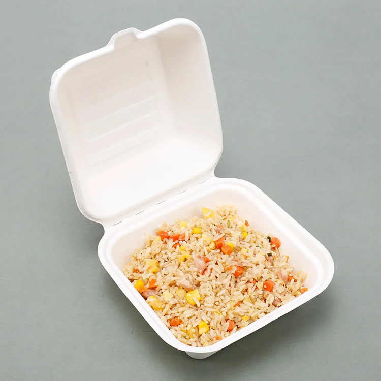 Factory Direct Supply Quality 6 Inch Bagasse Ecopack Fast Food Box Paper Bagasse Food Container Burger Box