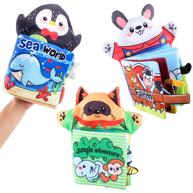 Baby 0-24 Months Newborns Parent-child Interaction Quiet Books Babies Educational Toys Cartoon Animal Finger Puppet Cloth Book