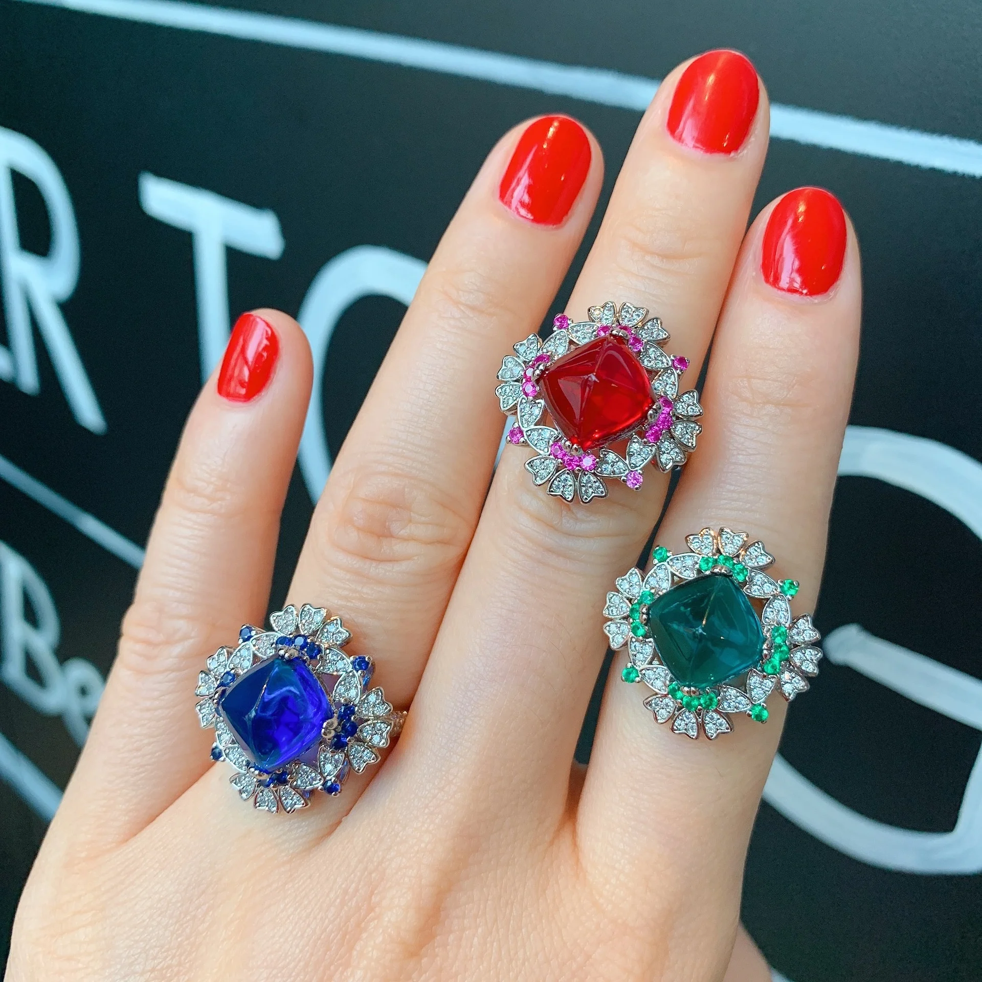 Vintage Rings for Women 10*10mm Ruby Emerald Sapphire Ring Gemstone Cocktail Party Fine Jewelry Female Gift