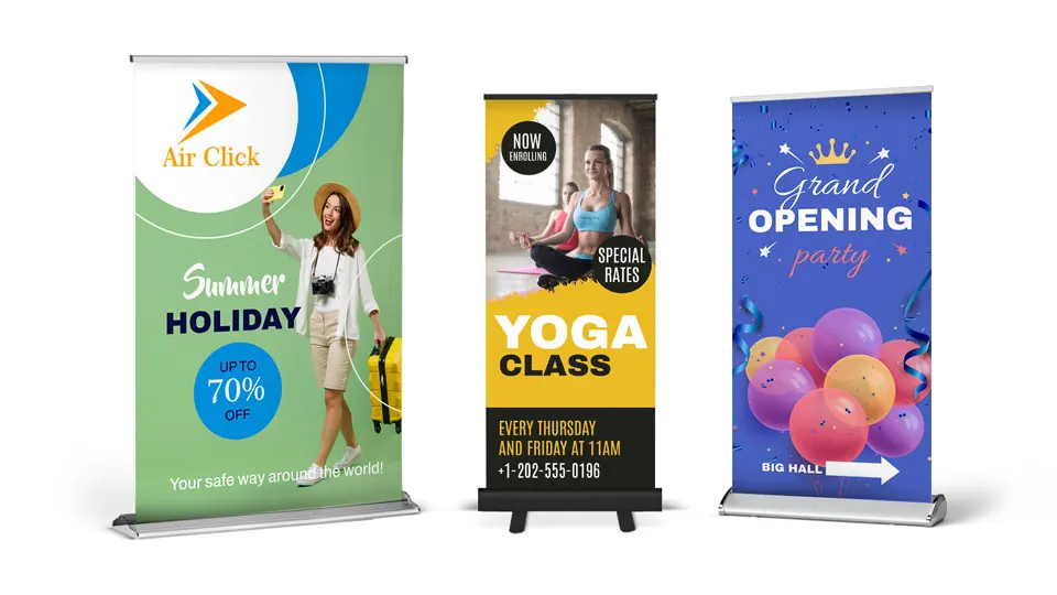 Portable Roll Up Banner Stand Roller Banner With Poster Prints Exhibit Display For Outdoor