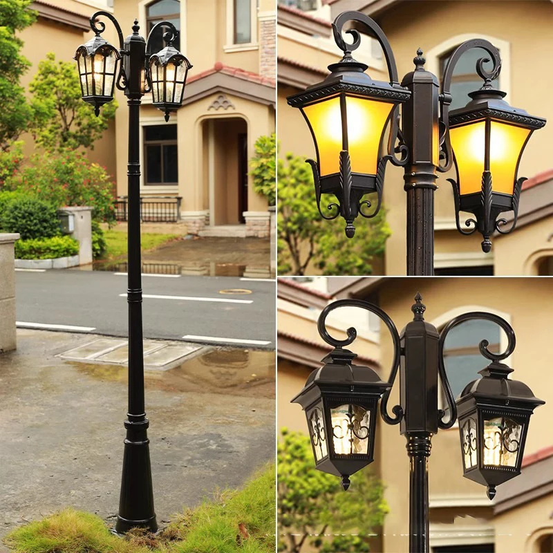Ancient Roman double headed courtyard villa waterproof garden lamp community landscape garden outdoor lamp garden decoration