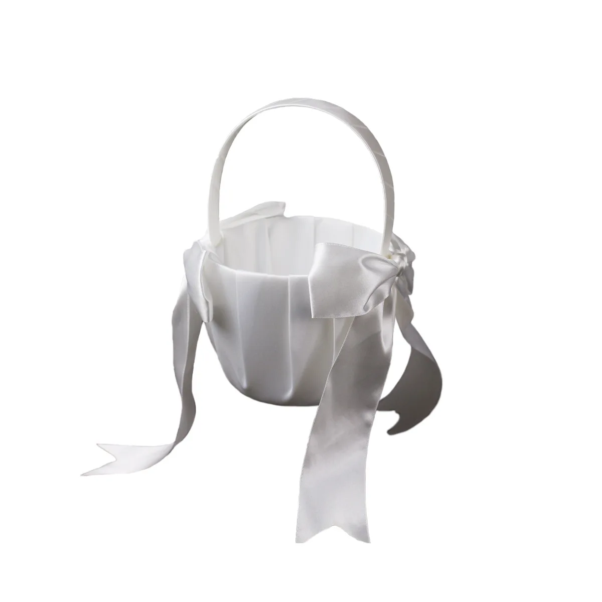 NANTEX popular solid color white satin style bride wedding flower basket knot flower girl   basket