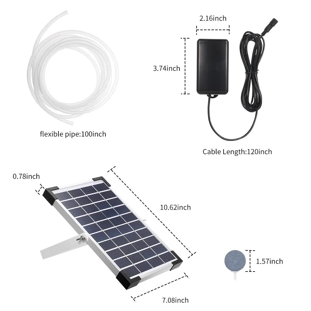5w Solar Pond Pump Aquarium Air Pump Super Mute Air Compressor Aquarium for Fish Tank Outdoor Fishing Camping DC Lithium Battery