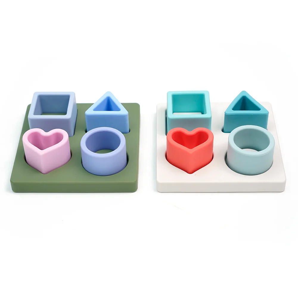 Wholesale Customized Free Bpa Food Grade Silicone Baby Early Educational Sensory Matching Puzzle Geometric Toy Puzzle Teether