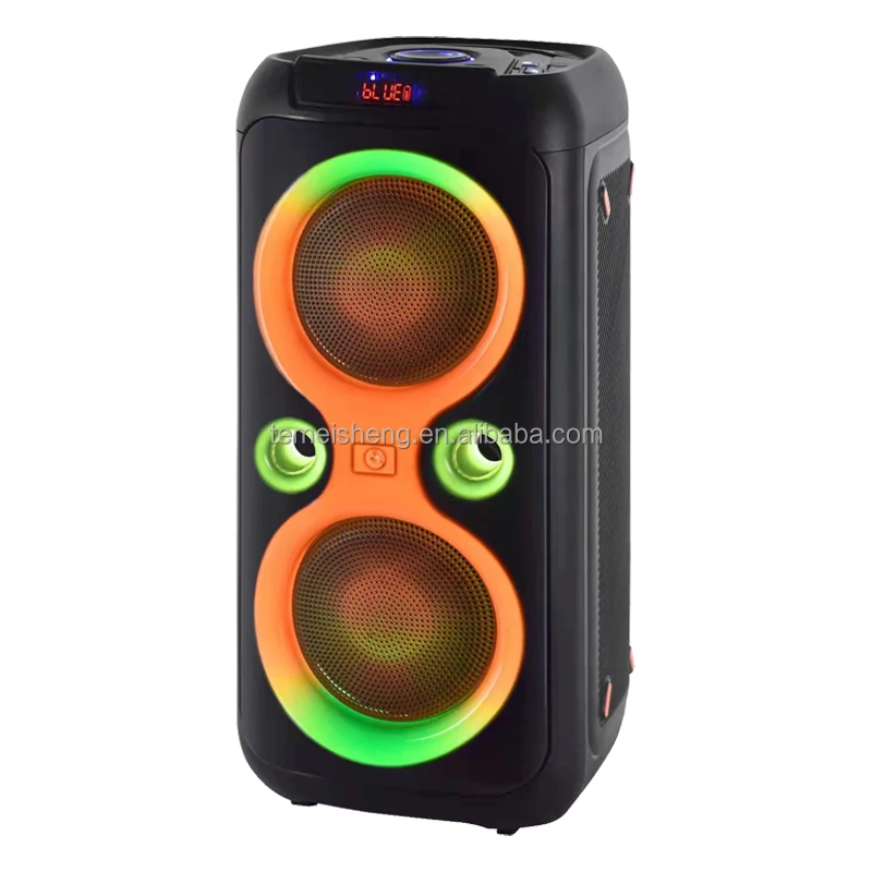 Wireless BT Double 8 Inch Rechargeable Party Speaker With Sturdy Wheels