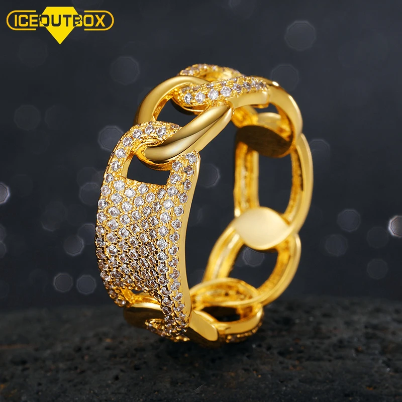 Hiphop Lab Diamond Engagement Ring Bling Gemstone Gold Plated Brass CZ Diamond Rings for Couple Wedding Rings