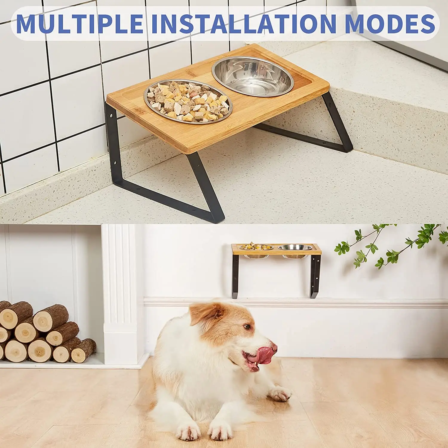 voerbak honden eetbakje Hot Sale Dog Food Stand Elevated Dog Food Bowl Bamboo Wood 15 Tilted Raised Pet Bowls