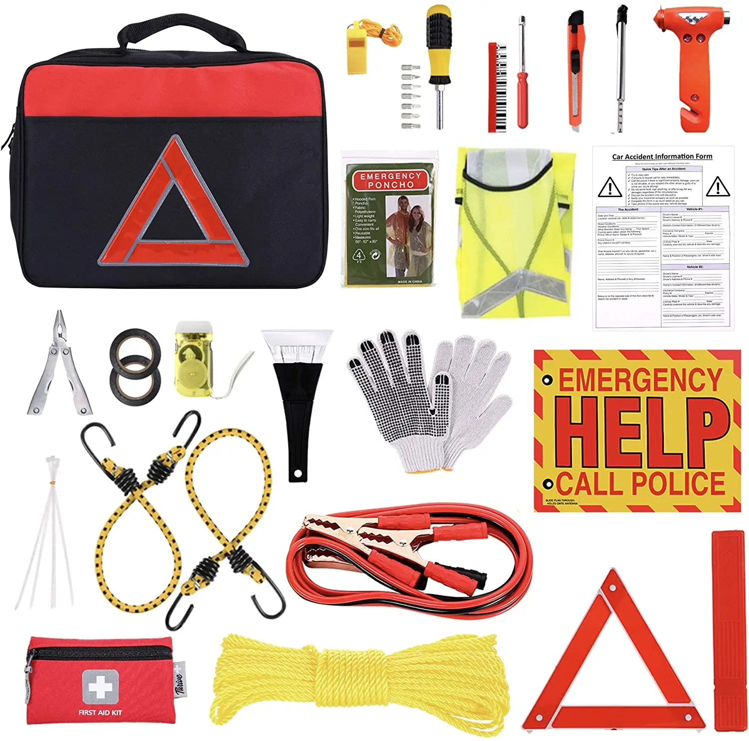 104 Pieces Automotive Safety Kits Roadside Assistance Emergency Kit Waterproof Survival First Aid Safety Kit