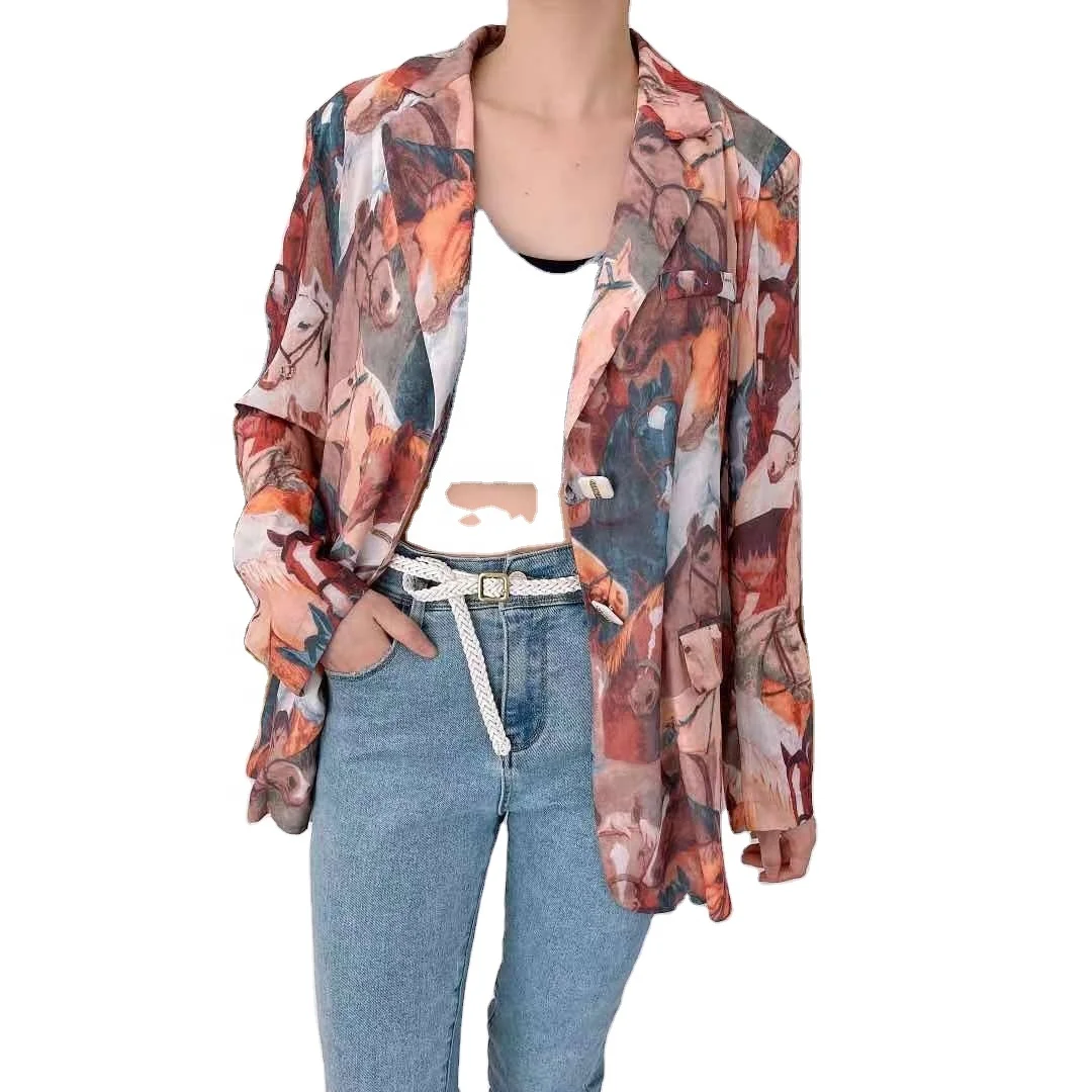 Универсальный женский костюм с принтом, свободная универсальная куртка во французском ретро-стиле, Осень-зима 2021