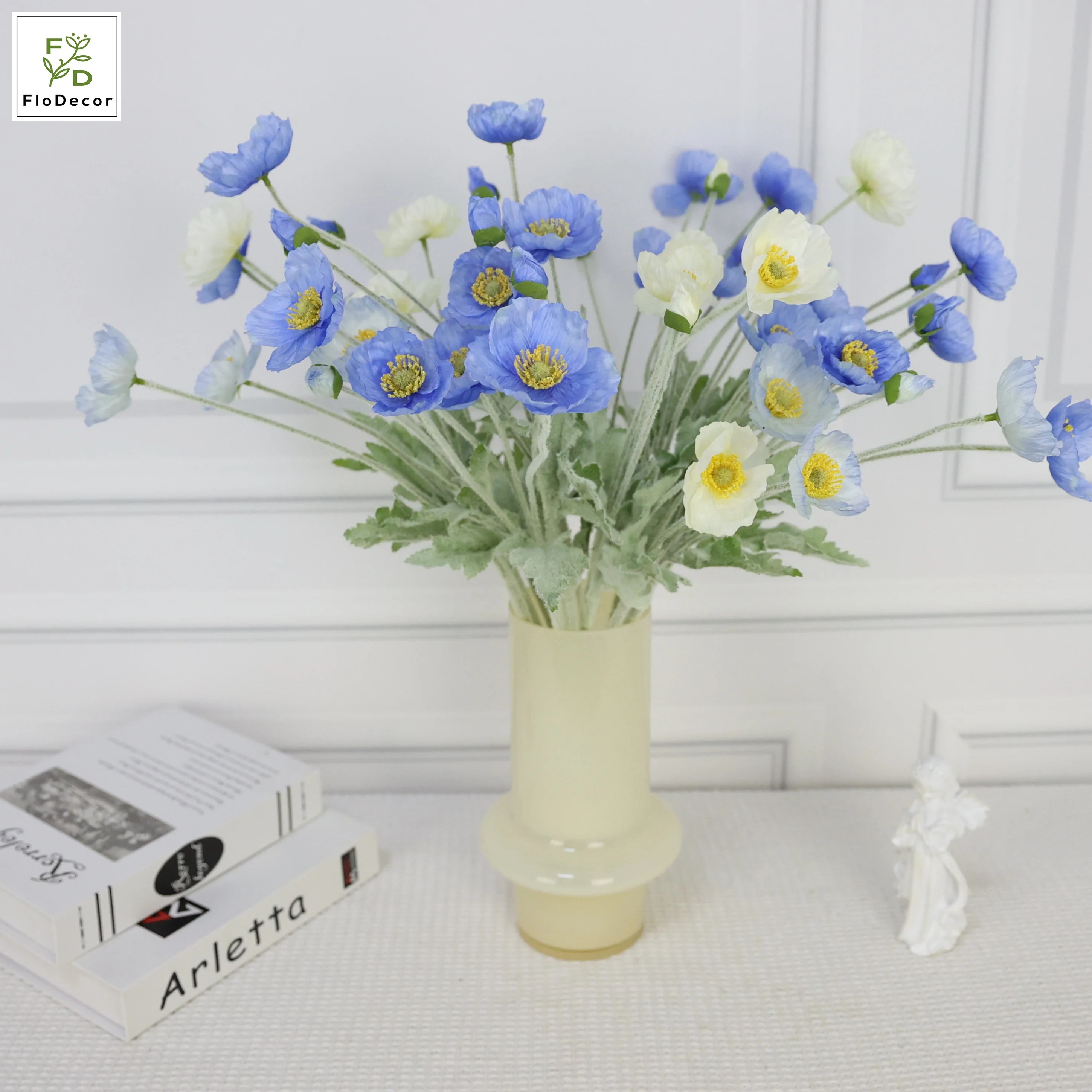 Artificial Silk Poppy Flower Flocked Stem Foldable Home Decoration Table Center Piece Wedding Pink Red Orange Cream