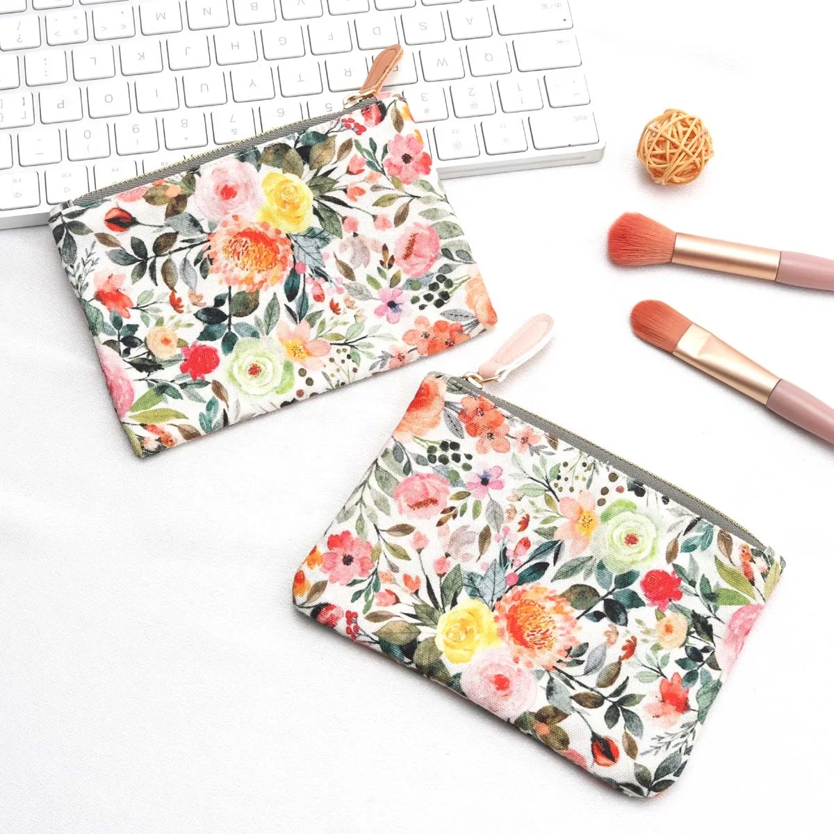 Wholesale Digital Canvas Zipper Cosmetic Pouch Custom Size Cotton Canvas Coin Pocket Money Zipper Bag