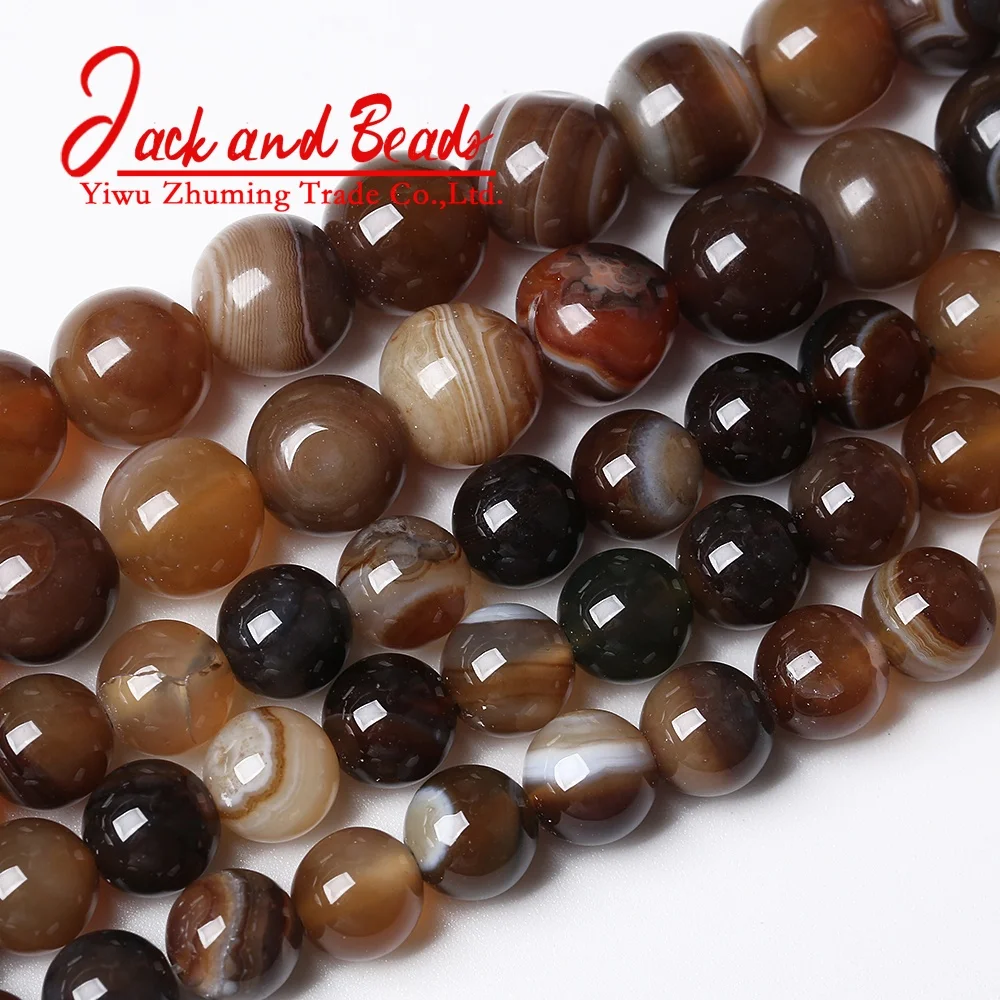 Natural Onyx Stone Brown Striped Agates Round Loose Beads for Jewelry Making