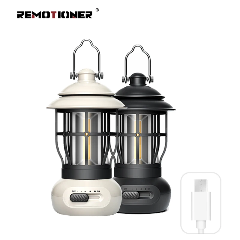 New Outdoor LED Camping Atmosphere Lighting Vintage Lanterns USB Rechargeable Tent Camp Light