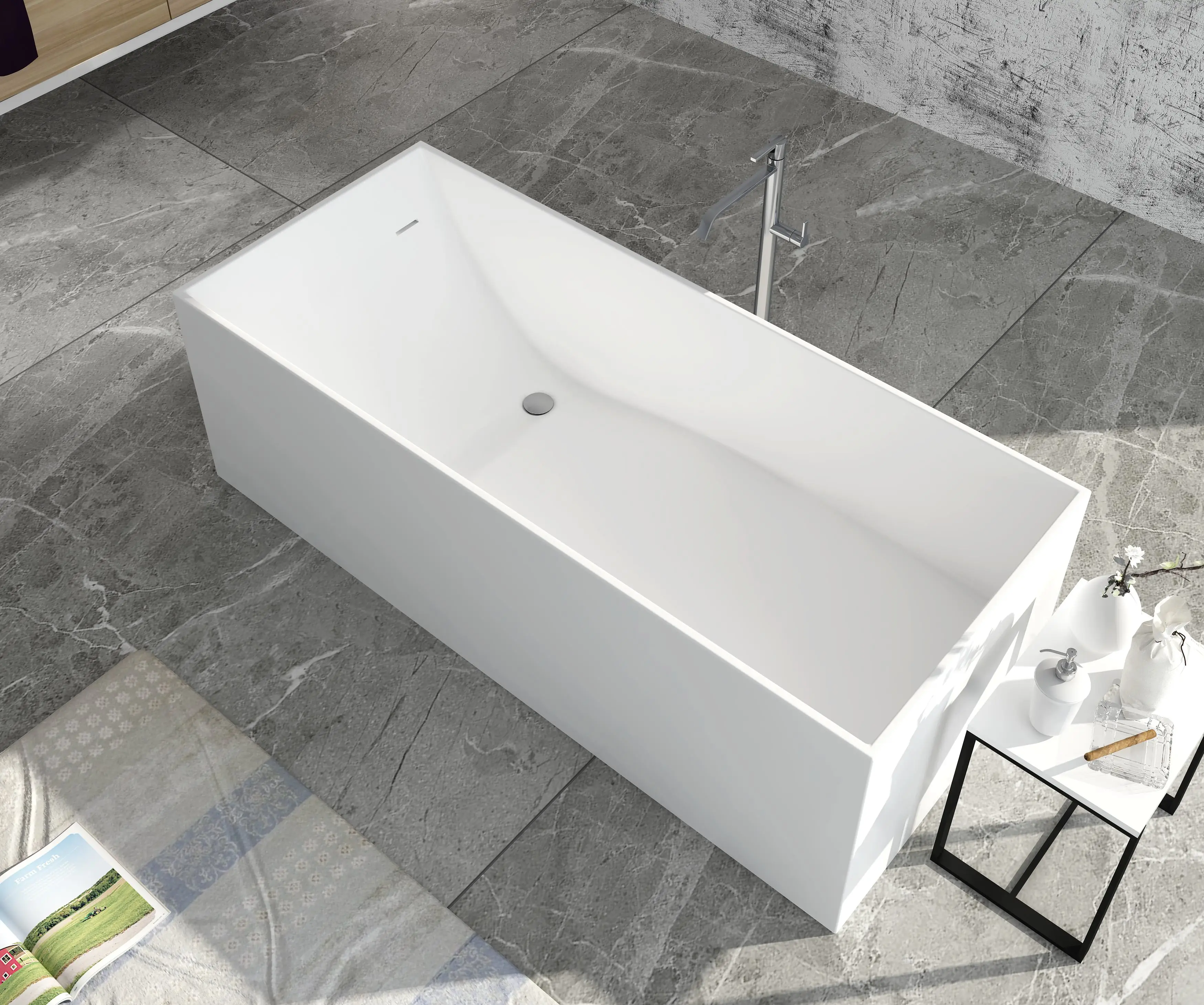 China factory customize wholesale standard strait solid surface bathtubs