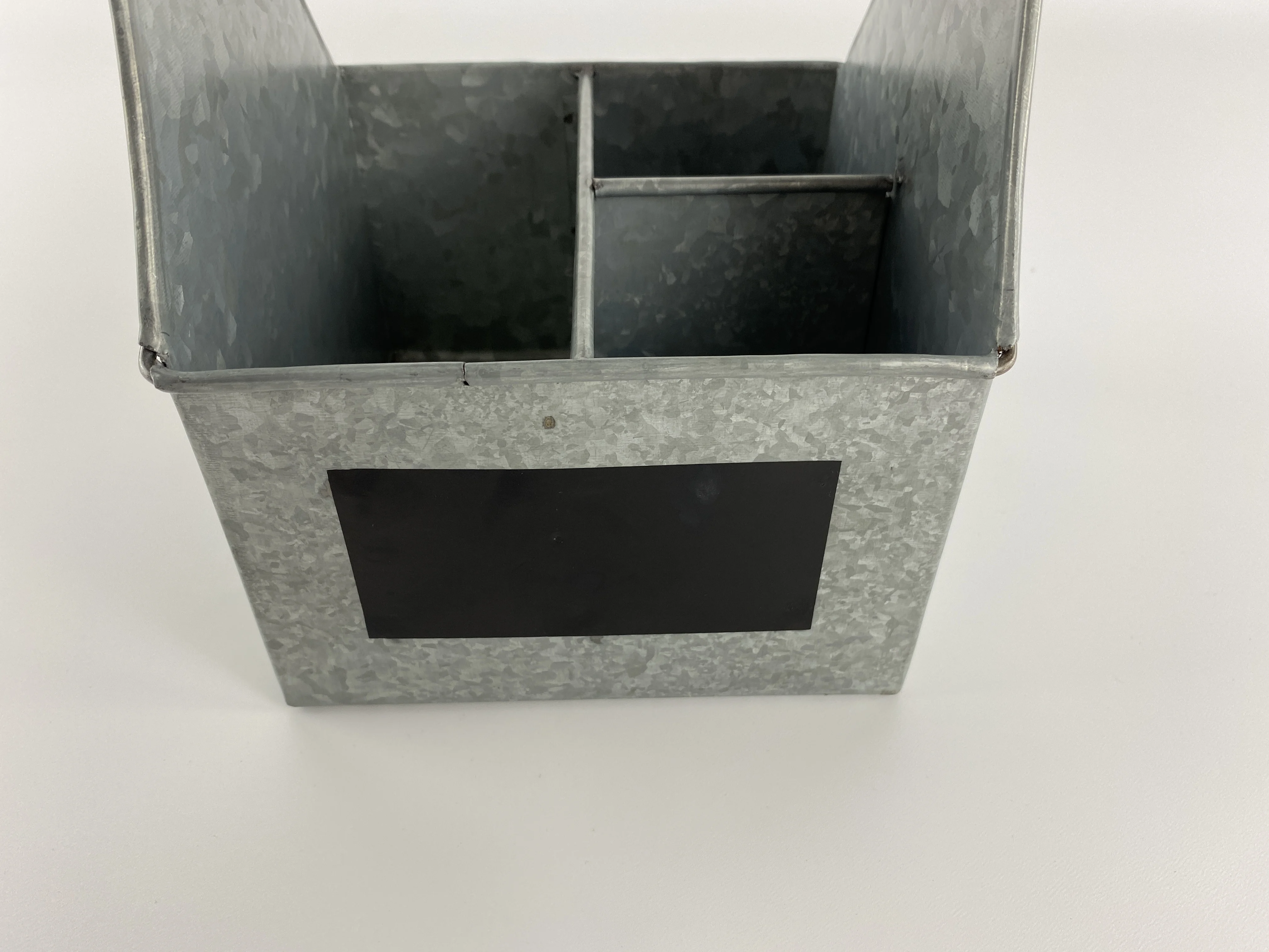 Farmhouse Galvanized Steel Cleaning Caddy 3 Grids Kitchen Utensil Caddy with Plate Holder