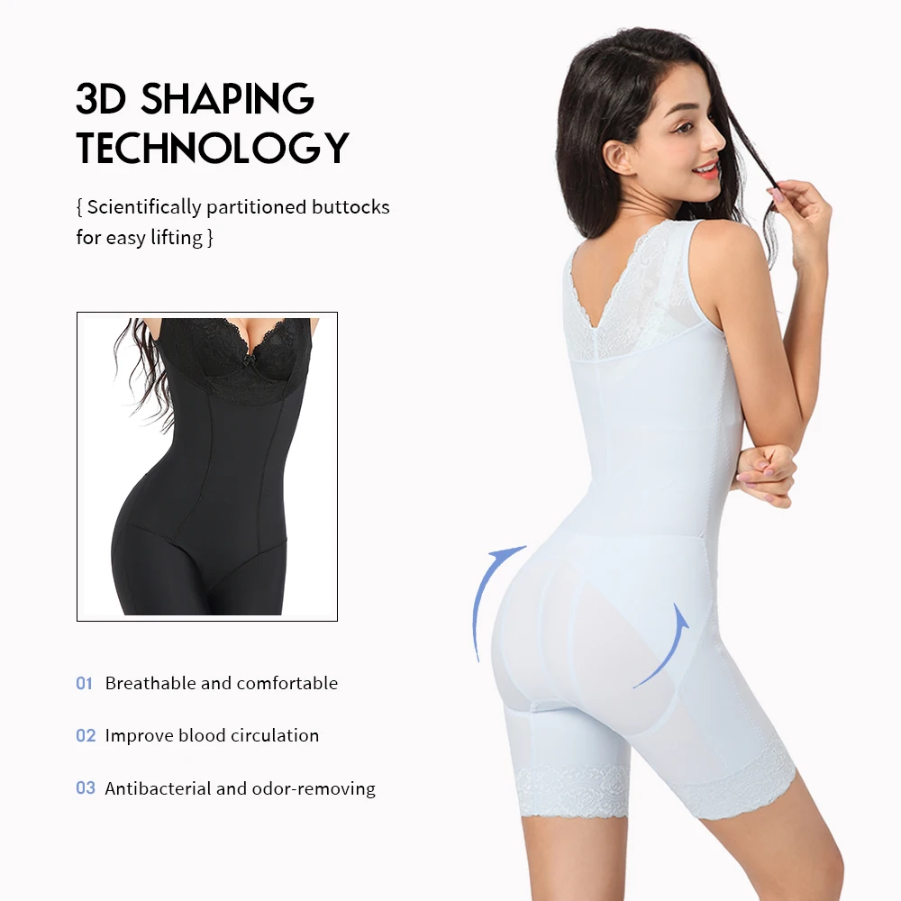 New Design One-piece Caffeine shaper plus size V-back lace slimming body suit lift hips waist trainer seamless shapewear