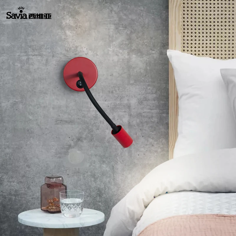 Savia modern led bedside reading lamp adjustable wall mount light aluminium multi color for book bed headboard hotel bedroom