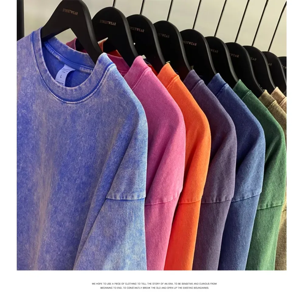 Custom 100% Cotton High Quality Vintage Distressed Crew Neck 300 Gsm T-shirt Heavyweight Acid Wash Boxy Oversized Tshirt Men