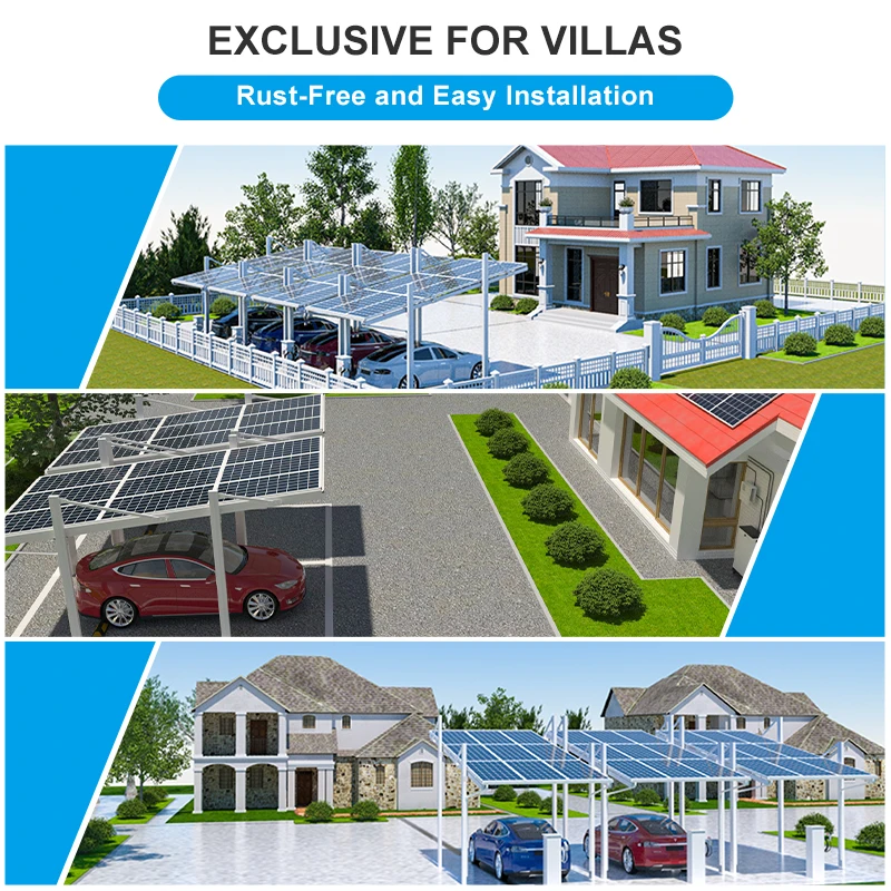 Off-grid or on-grid solar carport Solar energy parking structure  Carbon free carport PV power generation carport