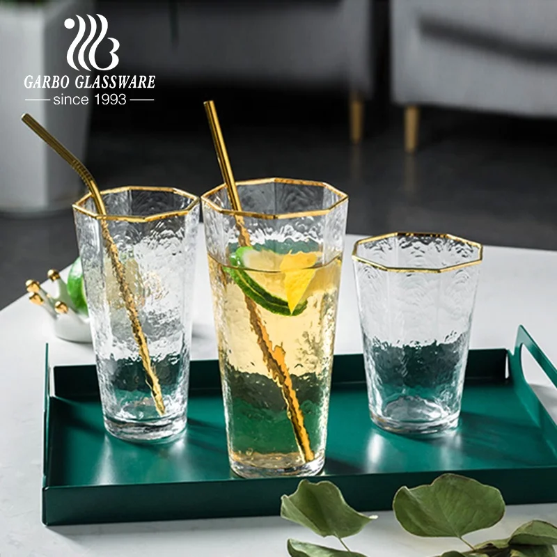 Handmade glass cup with decorative gold design V shape wine glasses bar use glassware cocktail wine glass for party