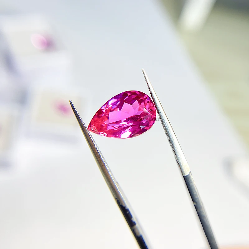 Factory Loose Pink Color Sapphire Gemstone Pear Cut Synthetic Sapphire Gemstone For Jewelry Making