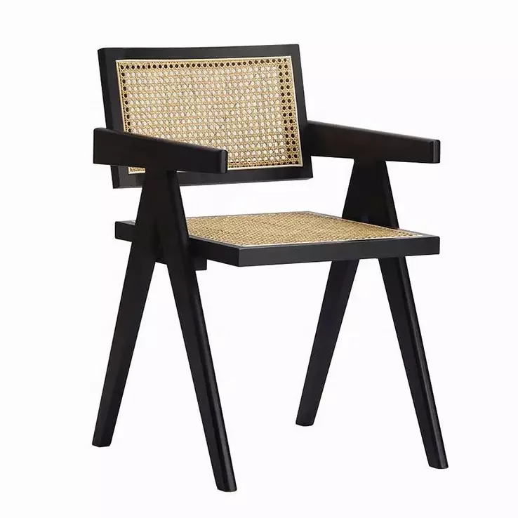 Nordic style rattan cane solid wood restaurant chair cafe french natural rattan wood wicker furniture dining chair