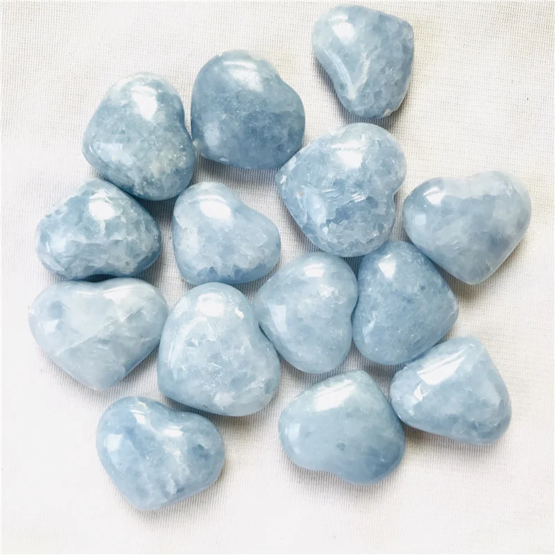Wholesale natural small size  blue calcite crystal hearts blue celestite heats for gifts