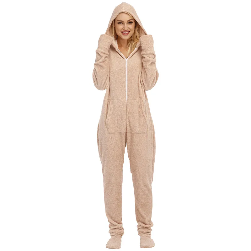 Wholesale Soft 100% Polyester Jumpsuit Onesie Womens Adult Fleece Winter Pajama Custom Woman Onesie