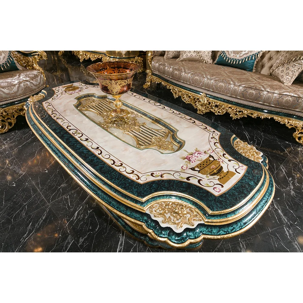 Turkish Luxury Antique Traditional Black Gold African Classical Baroque Royal Hand Carved Sofa Set Living Room Furniture Set