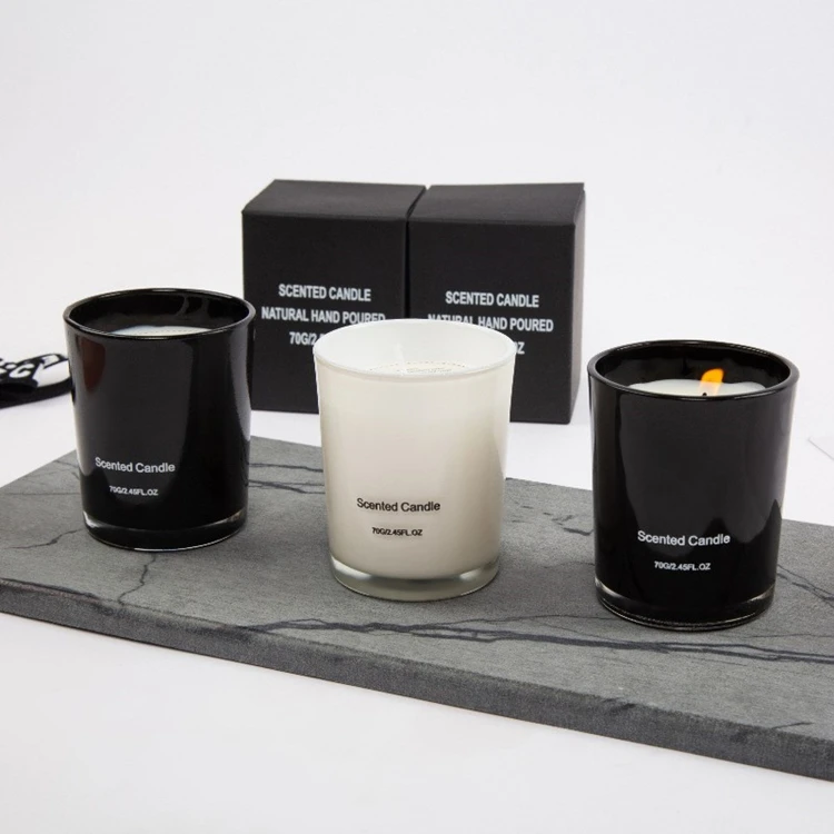 Wholesale Custom Aroma Private Label Soy Wax Candles Black Glass Scented Candle For Gift Set
