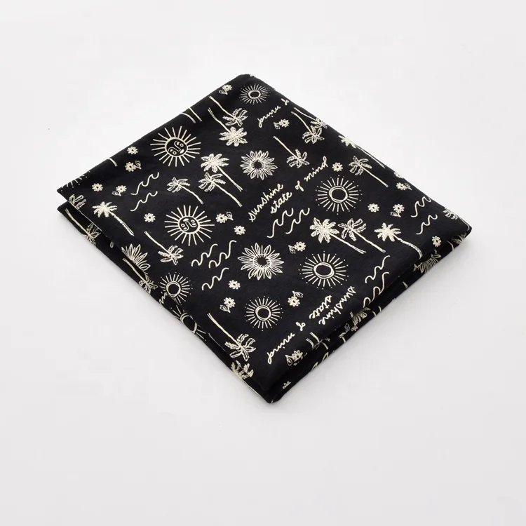 OEM factories black small flower printed 100% cotton knitted single jersey fabric with high quality