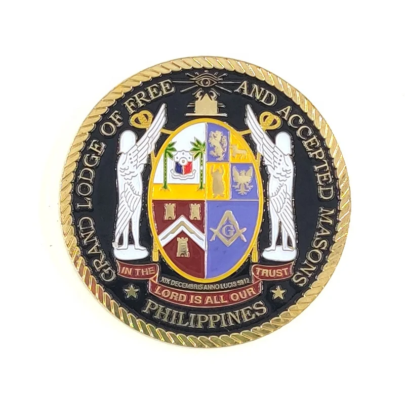 2 Inches Gold Plated Zinc Alloy Embossed Philippines Masonic Grand Lodge of F and AM Emblem